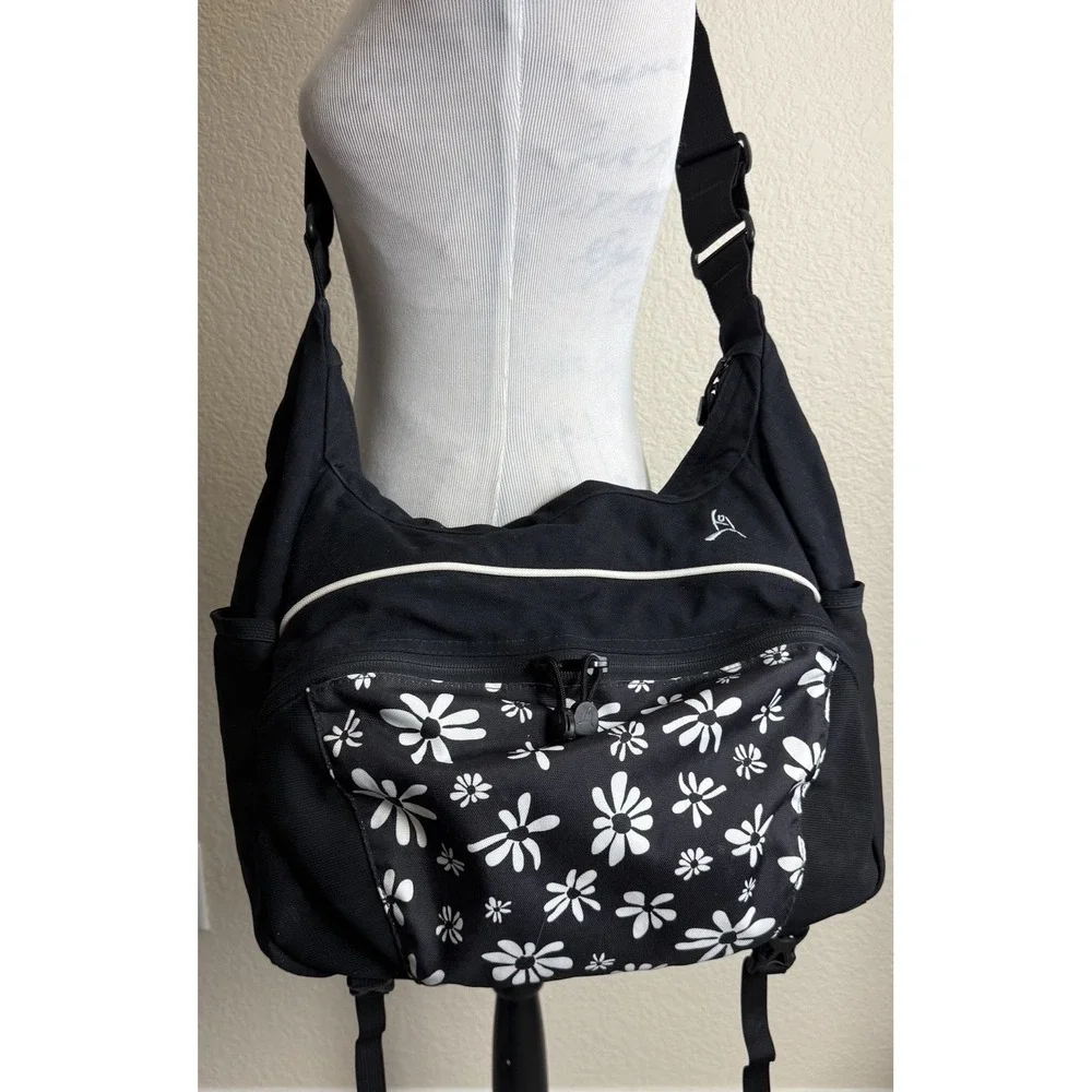 Overland Equipment Messenger Bag Black Floral Canvas Made In Chico USA